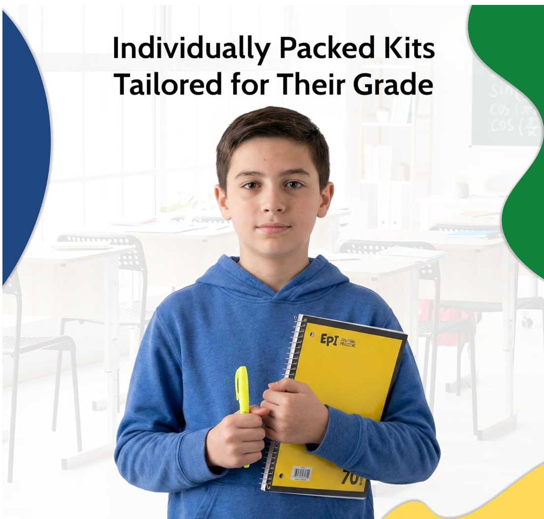 EPI Essentials Back to School Supplies for Kids 6th-12th Grade – 51 Items in Kit – Middle to High School Supply Packs – College-Ruled Bundle with Composition Notebooks – Suitable for Homeschooling