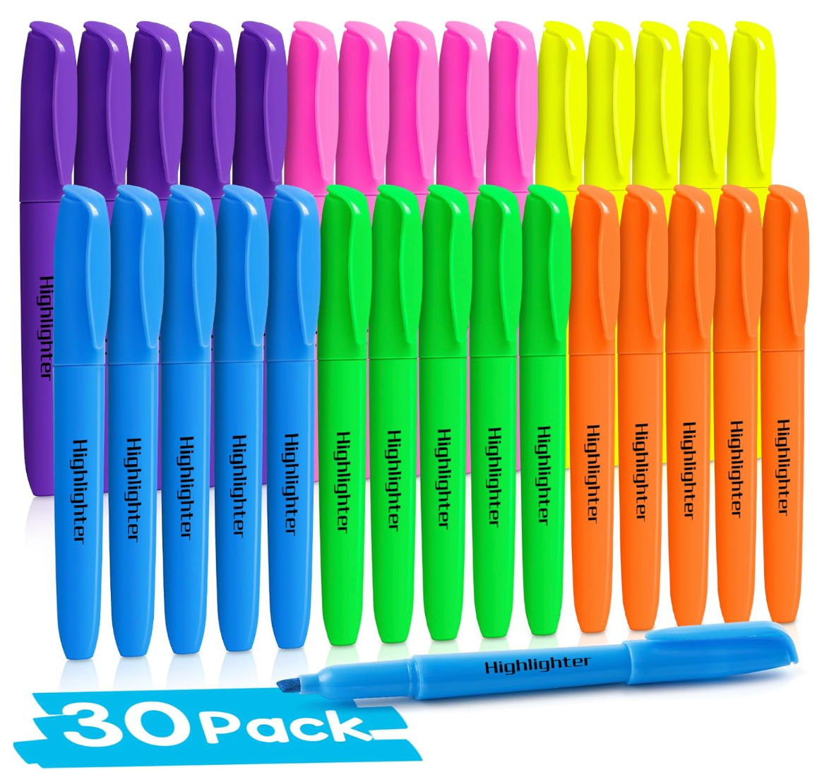 V-Opitos 30 Pack Highlighters in 6 Assorted Colors, No Bleed, Bright With Soft Chisel Tips, Ideal for Office and School Supplies