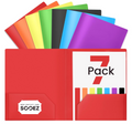 Sooez 7 Pack Folders with Pockets, 2 Pocket Folders with Extra Labels, Plastic Folder with Pockets, Heavy Duty File Folder Bulk, School Business Office Filing Supplies