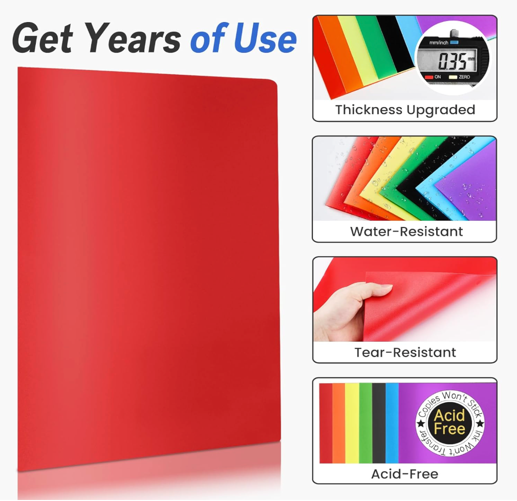Sooez 7 Pack Folders with Pockets, 2 Pocket Folders with Extra Labels, Plastic Folder with Pockets, Heavy Duty File Folder Bulk, School Business Office Filing Supplies