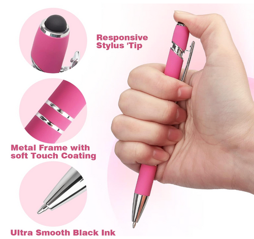 Bribobo 8 Pack Ballpoint Pen 2-in-1 Stylus Retractable Ballpoint Pen with Stylus tip, Metal Stylus Pen for Touch Screens, 1.0 mm Black Ink