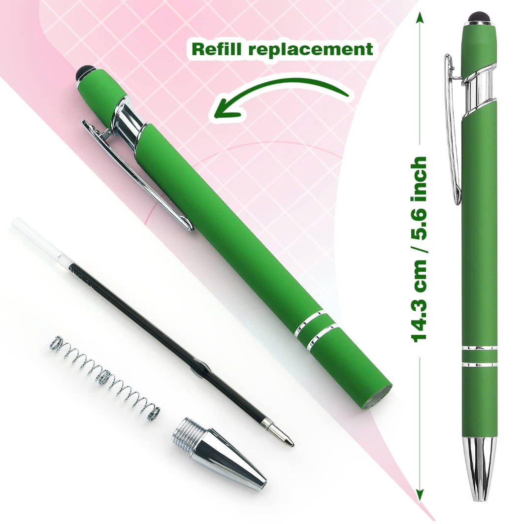 Bribobo 8 Pack Ballpoint Pen 2-in-1 Stylus Retractable Ballpoint Pen with Stylus tip, Metal Stylus Pen for Touch Screens, 1.0 mm Black Ink