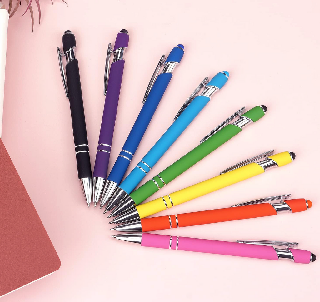 Bribobo 8 Pack Ballpoint Pen 2-in-1 Stylus Retractable Ballpoint Pen with Stylus tip, Metal Stylus Pen for Touch Screens, 1.0 mm Black Ink