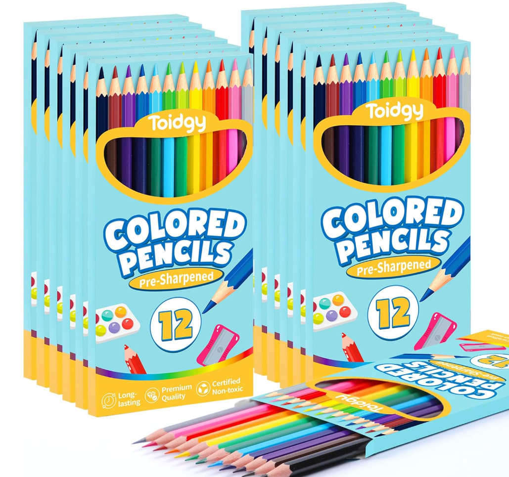 144 Count Colored Pencils for Kids, 12 Packs Colored Pencils Bulk 12 Colors, Pre-sharpened Color Pencils for Adults, Bulk School Supplies for Teachers, Back to School Supplies, Classroom Prizes