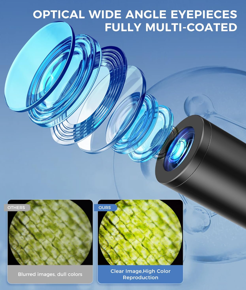 PalliPartners Compound Microscope for Adults & Students - 100X-2000X High-Power Biological Microscope for Students, School Lab & Home Education, with Slides Set & Phone Adapter (White)