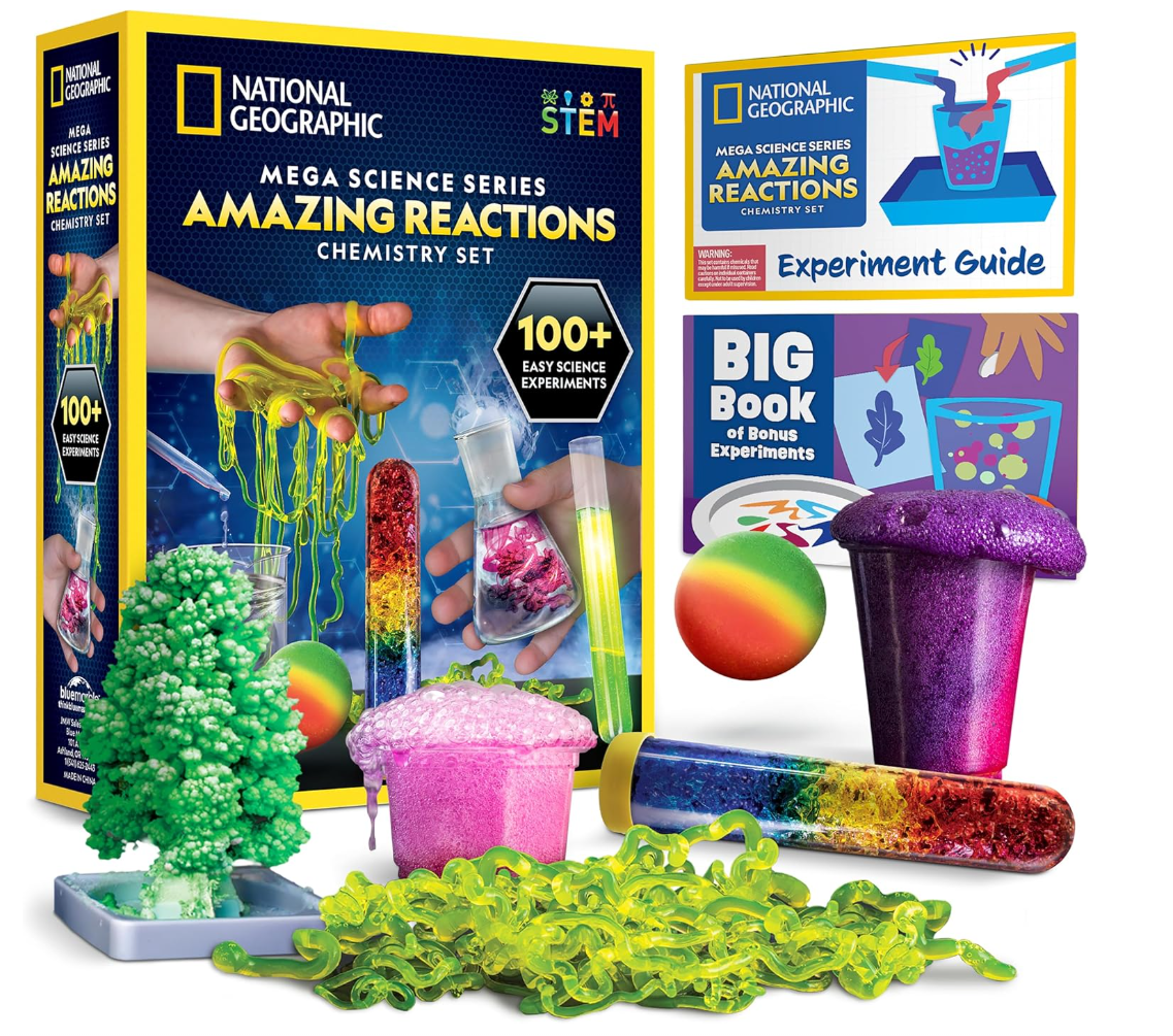 National Geographic Amazing Chemistry Set - Chemistry Kit with 100+ Science Experiments Including Crystal Growing and Reactions, Science Kit for Kids, STEM Gift for Boys and Girls (Amazon Exclusive)