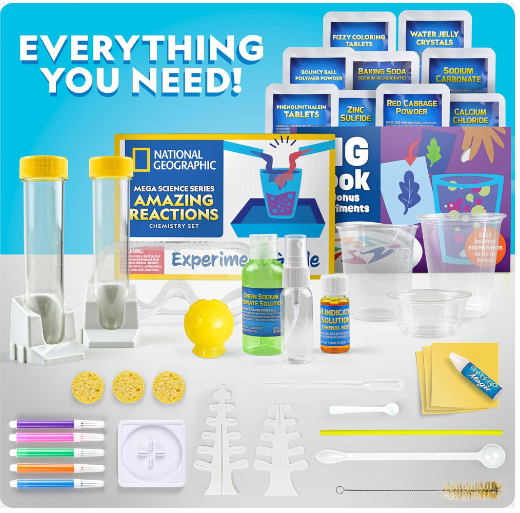 National Geographic Amazing Chemistry Set - Chemistry Kit with 100+ Science Experiments Including Crystal Growing and Reactions, Science Kit for Kids, STEM Gift for Boys and Girls (Amazon Exclusive)