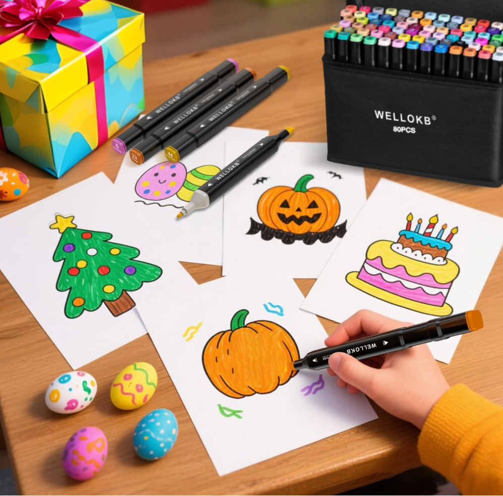 Alcohol Based Marker with Case, 80 Colors Dual Brush Tip Permanent Art Markers for Book Painting Card Making Coloring Illustrations Sketch, Christmas gift for Adults Kids 8-12