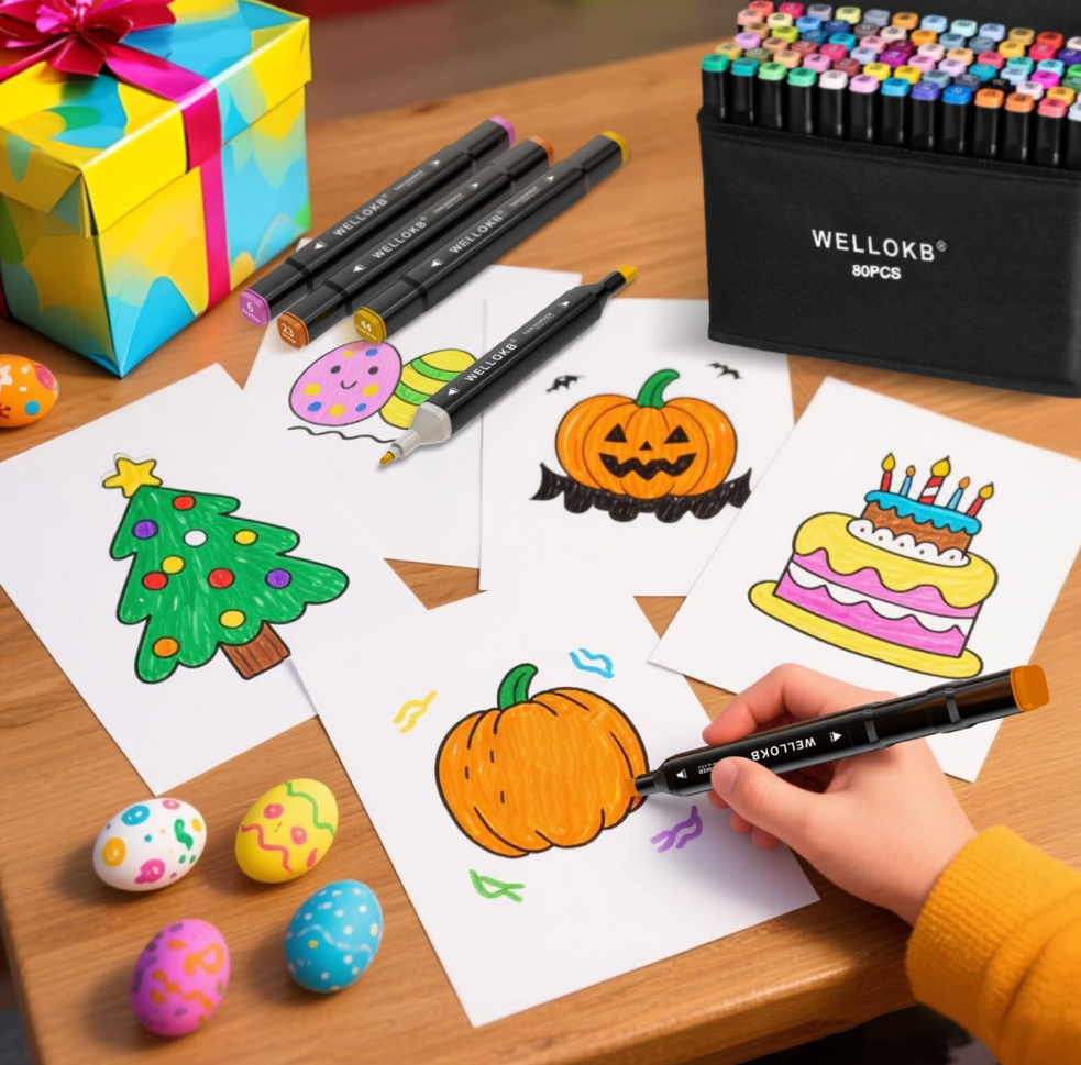 Alcohol Based Marker with Case, 80 Colors Dual Brush Tip Permanent Art Markers for Book Painting Card Making Coloring Illustrations Sketch, Christmas gift for Adults Kids 8-12